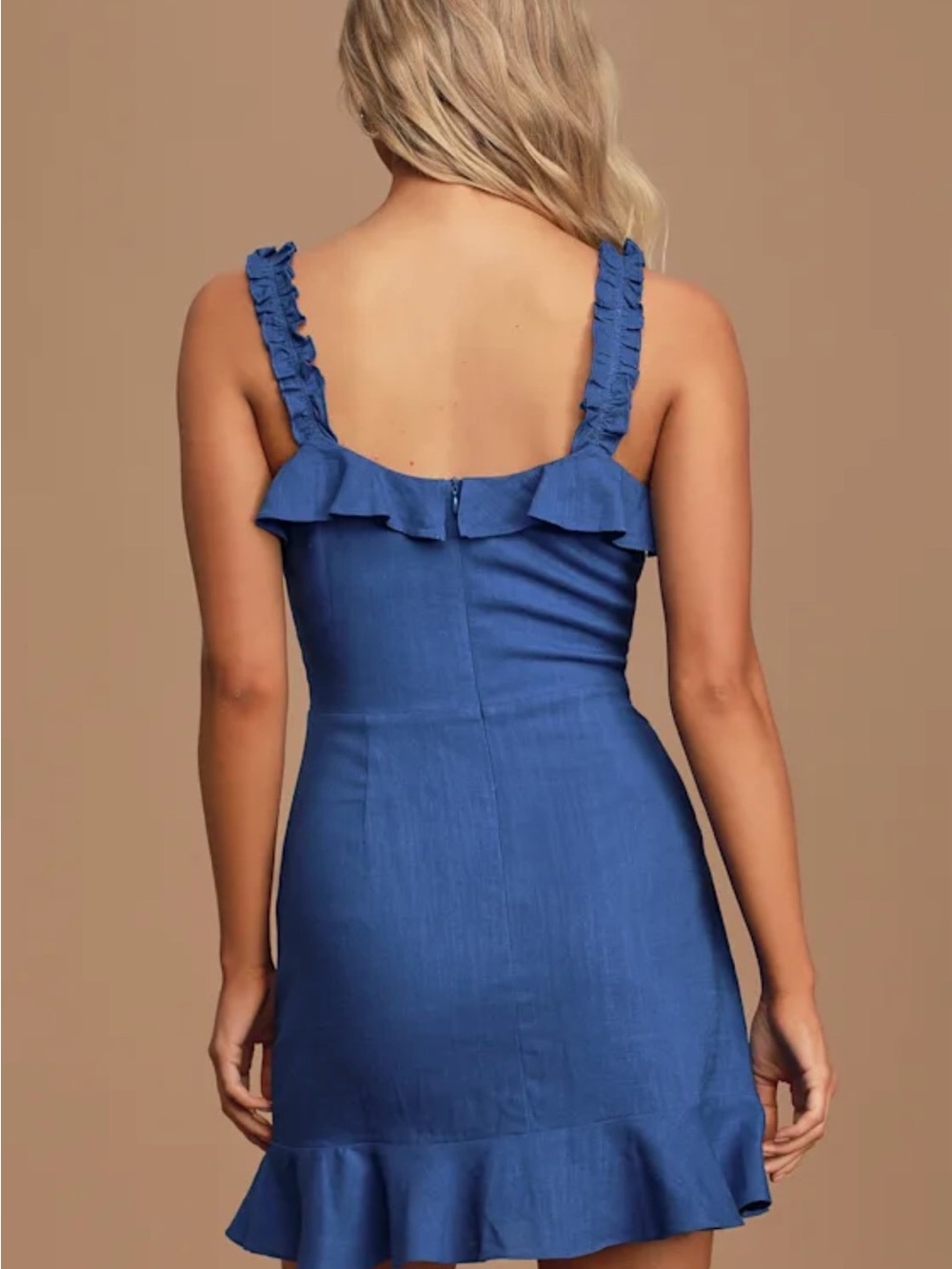 Lulus Blue Ruffle Tie-Front Mini Dress - Picture 4 of 5